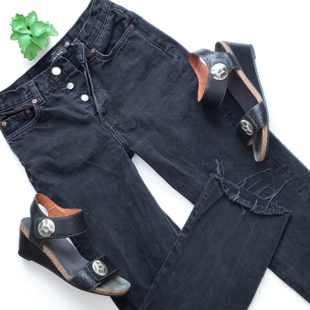 & Other Stories Black Rigid Denim Raw Fray Hem Button Fly Jeans Size 26